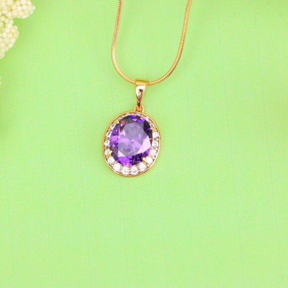 "Oval Purple Pendant with White Crystal Halo in Rose Gold Setting, XPPT1622 - Picture 12 of 12